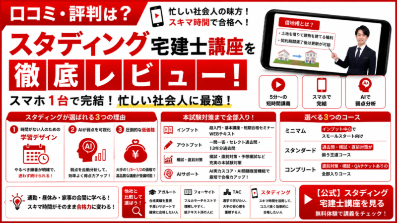 【口コミ・評判は？】スタディング宅建士講座を徹底レビュー｜忙しい社会人に最適！ 