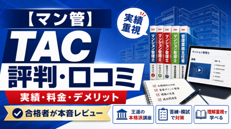 【マン管】TACマンション管理士講座の評判・口コミは？実績・料金・デメリットを合格者が本音レビュー 