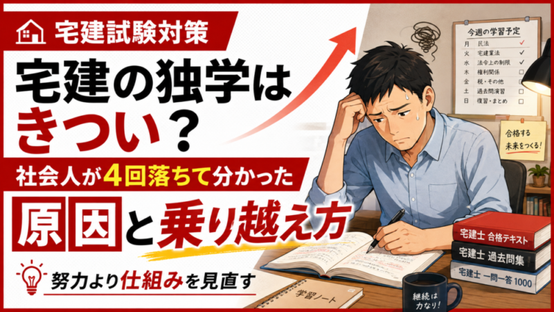 宅建の独学はきつい？社会人が4回落ちて分かった原因と乗り越え方 