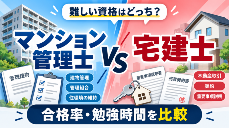 【マンション管理士と宅建士】難しい資格はどっち？合格率・勉強時間を徹底比較 